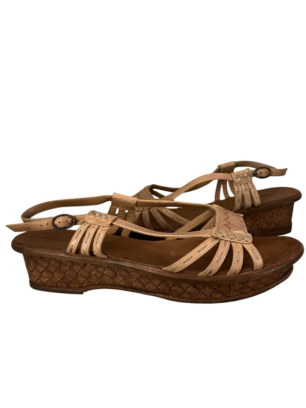 Bottega Veneta Intrecciato Woven Leather Sandals Beige Italy US 10 EU 40.5